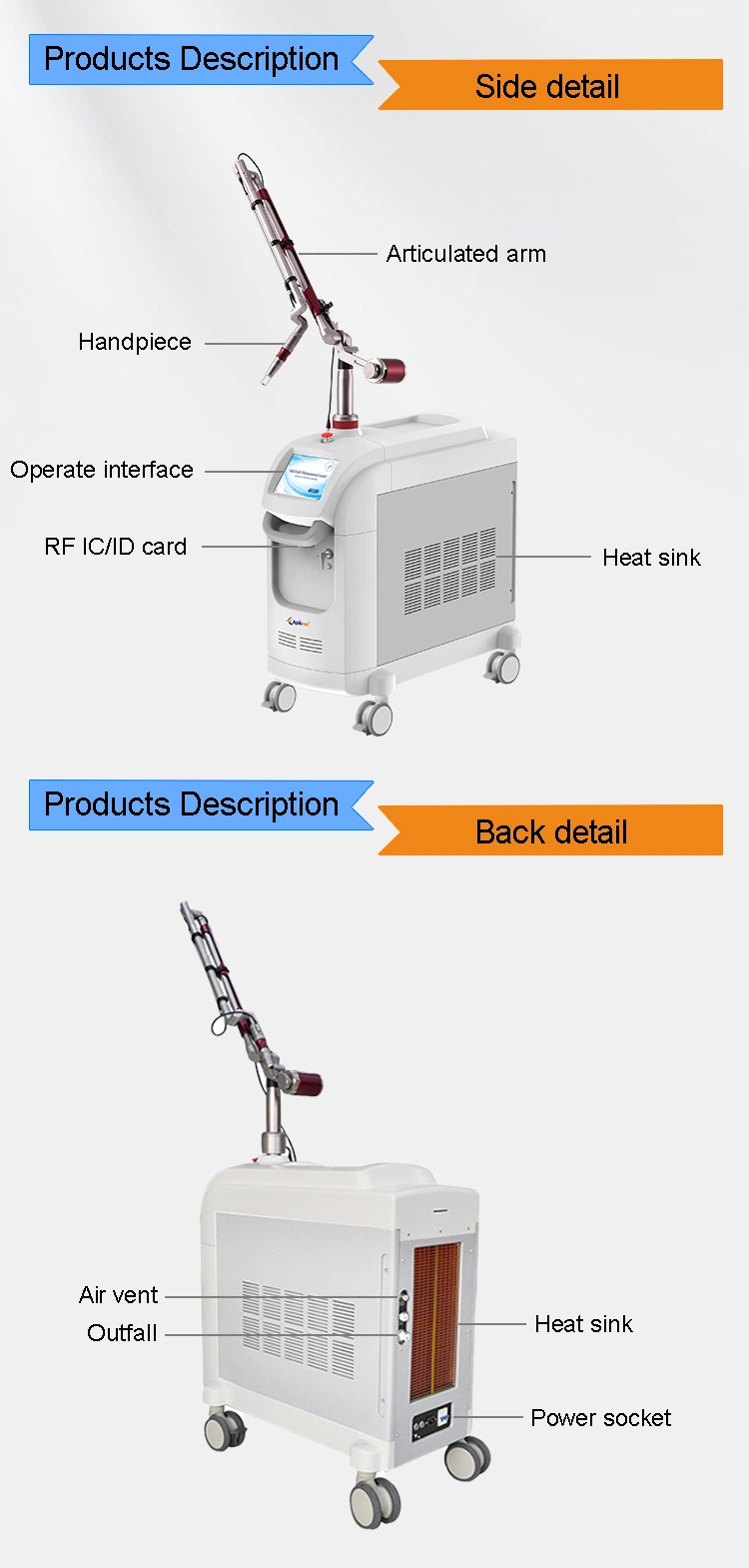 Pico Clinic 1064 / 532 Laser Equipment 300 Pico ND YAG Tattoo Machine for Skin Resurfacing and Pigmentation Removal